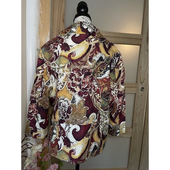 Chico's Silk Blend Floral Jacket Size 2 Large Button Front 3/4 Sleeve Pockets - Picture 2 of 13
